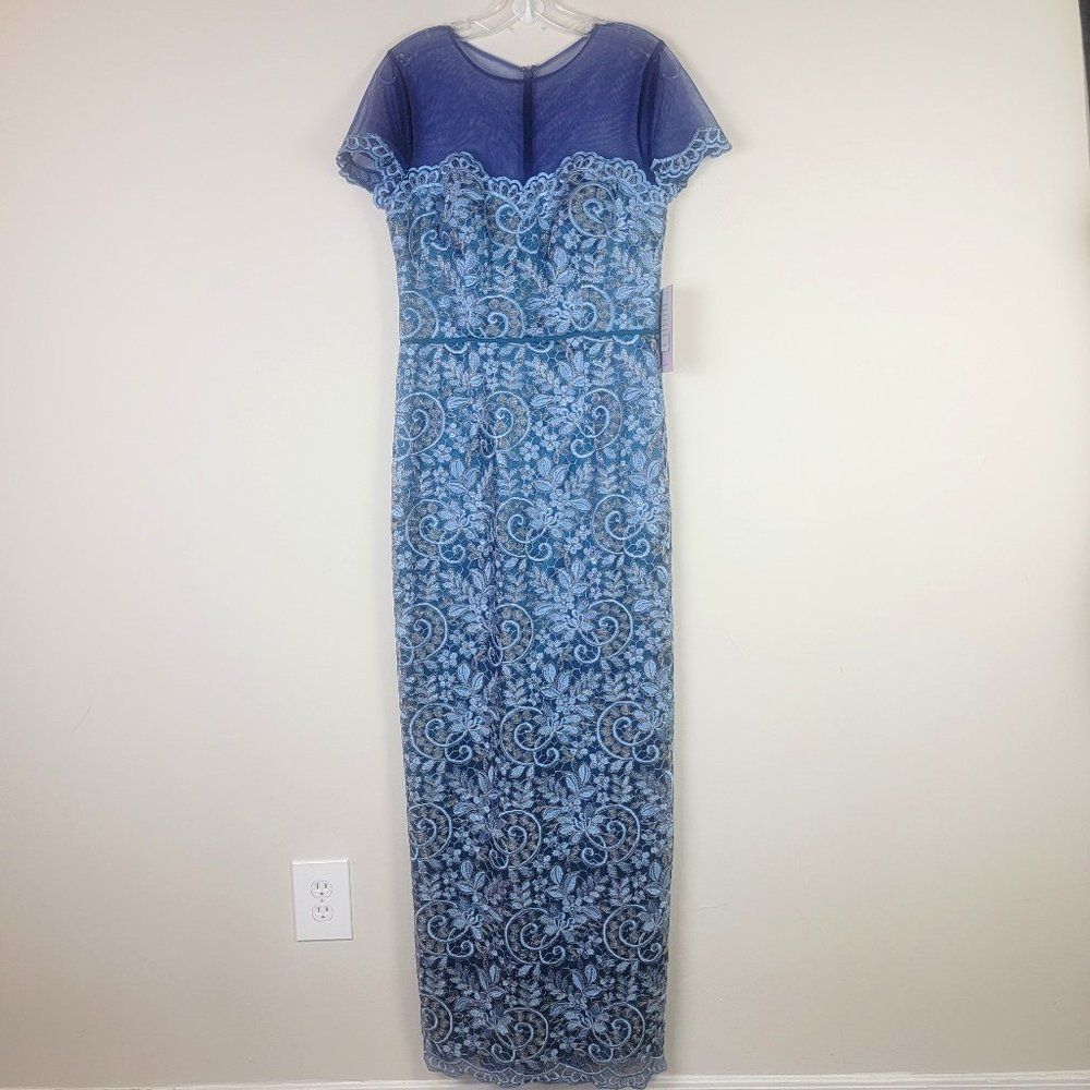 J S Collection Blue Floral Lace Mesh Dress Tall 6